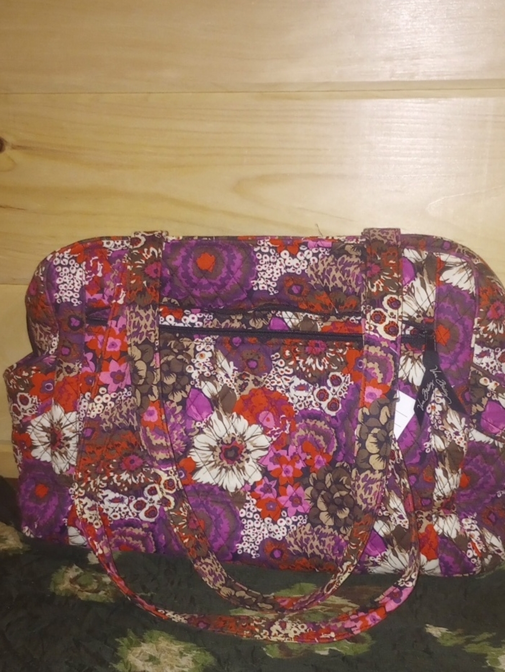 Vera Bradley Purple Floral Quilted Diaper Bag. 19 In wide 12in  High 6in Deep